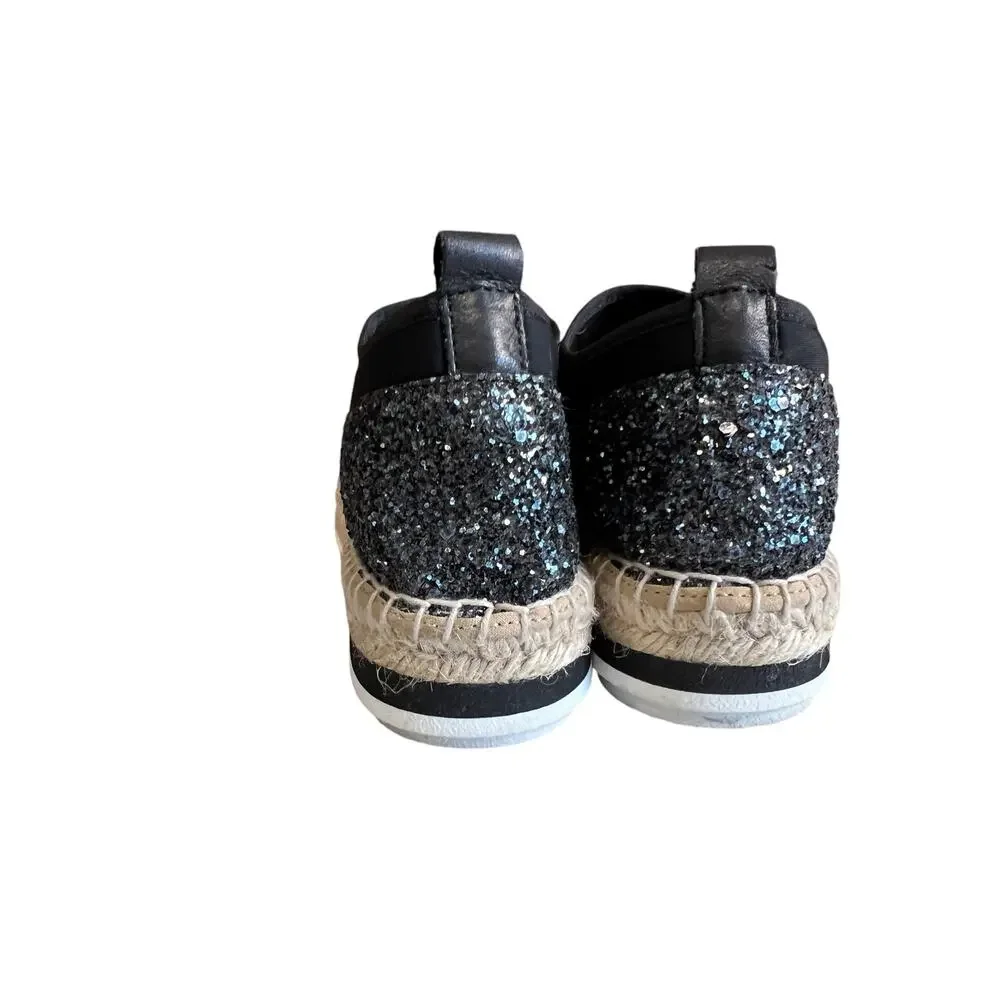 Kanna Spanish Espadrille Slip On Sneakers Black Metallic Sparkle 37
